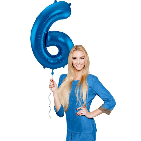 NUMBER 6 BLUE METALLIC FOIL BALLOON - 86CM