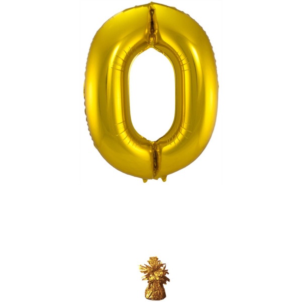 NUMBER 0 GOLD METALLIC FOIL BALLOON - 86CM