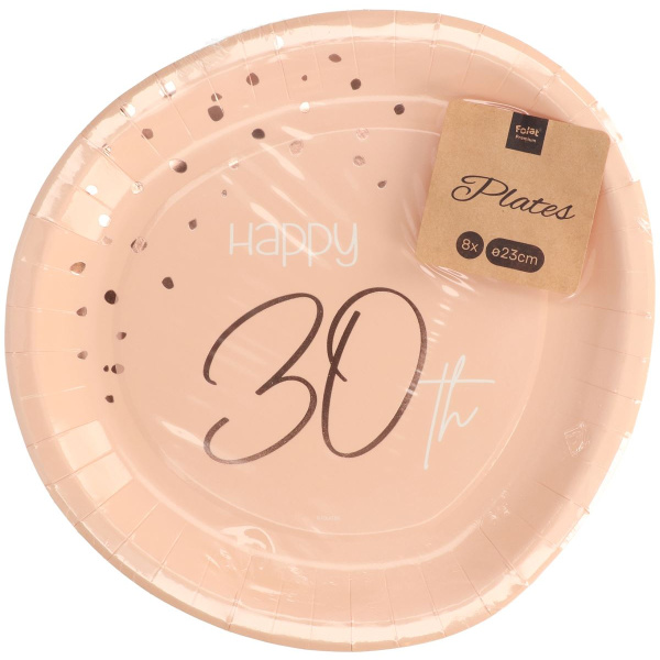 8 X 30TH BIRTHDAY LUSH BLUSH PARTY PLATES - 23CM