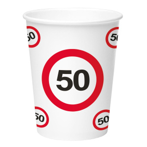 8 X 50TH BIRTHDAY PAPER CUPS TRAFFIC SIGNS - 350ML