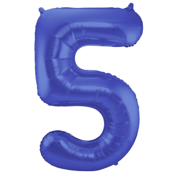 NUMBER 5 BLUE MATT METALLIC FOIL BALLOON - 86CM