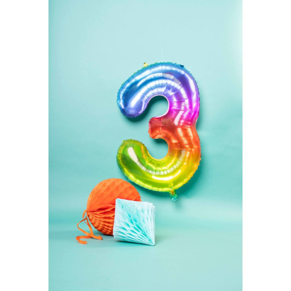 NUMBER 3 YUMMY GUMMY RAINBOW FOIL BALLOON - 86CM