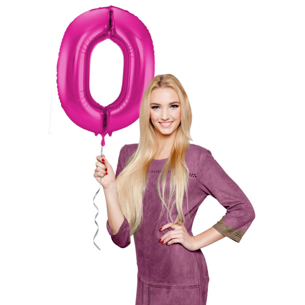 NUMBER 0 MAGENTA / HOT PINK METALLIC FOIL BALLOON - 86CM