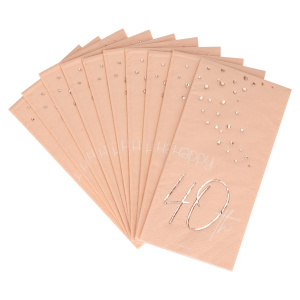 10 X 40TH BIRTHDAY LUSH BLUSH NAPKINS - 33CM