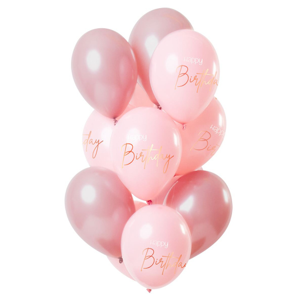 12 X HAPPY BIRTHDAY LUSH BLUSH PINK BALLOONS - 30CM