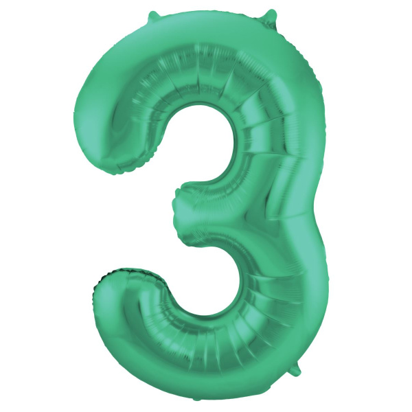 NUMBER 3 GREEN MATT METALLIC FOIL BALLOON - 86CM