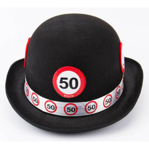 50TH BIRTHDAY BLACK BOWLER HAT TRAFFIC SIGN