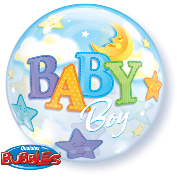 BABY BOY MOON & STARS BUBBLE BALLOON - 56CM