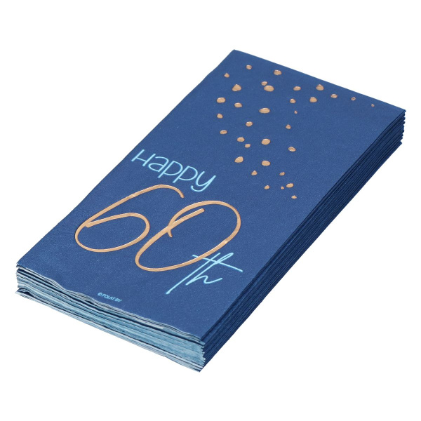 10 X 60TH BIRTHDAY TRUE BLUE NAPKINS - 33CM