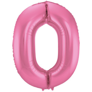 NUMBER 0 PINK MATT METALLIC FOIL BALLOON - 86CM