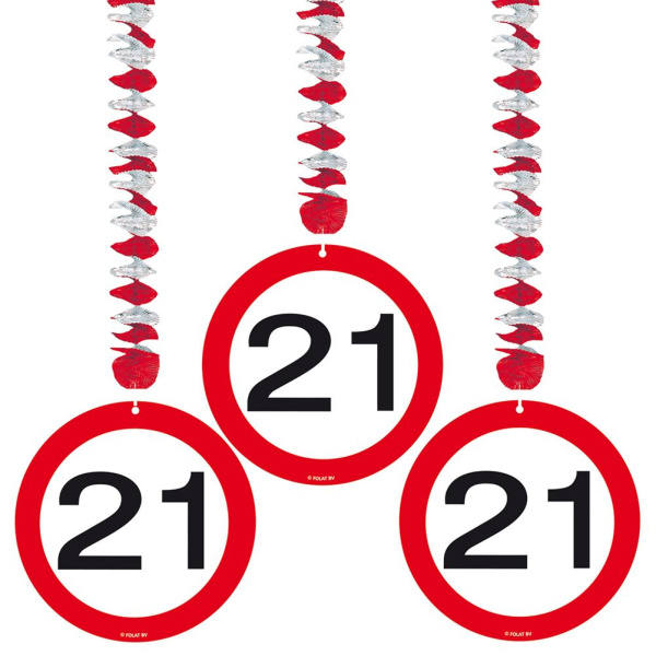 3 X 21ST BIRTHDAY HANGING DECS TRAFFIC SIGN