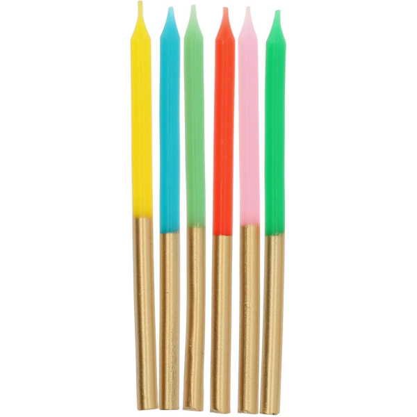 24 X RETRO COLOURFUL METALLIC BIRTHDAY CANDLES - 10CM