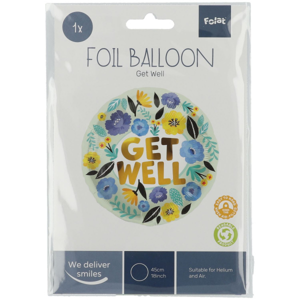 COLOURFUL FLOWERS 'GET WELL' FOIL BALLOON - 45CM