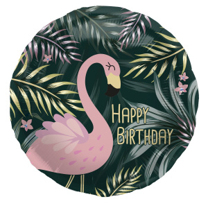 TROPICAL FLAMINGO 'HAPPY BIRTHDAY' FOIL BALLOON - 45CM