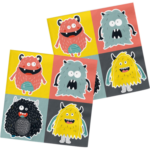 20 X CARTOON MONSTER BASH PAPER PARTY NAPKINS - 33CM