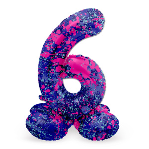 NUMBER 6 PAINT SPLASH FOIL BALLOON & BASE - 72CM