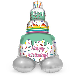 'HAPPY BIRTHDAY' BIRTHDAY CAKE FOIL BALLOON WITH BASE - 72CM