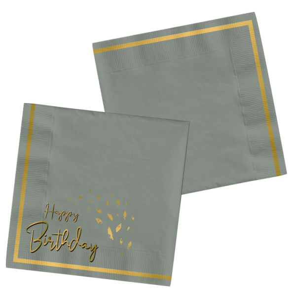 20 X HAPPY BIRTHDAY GOLDEN DAWN NAPKINS - 33CM