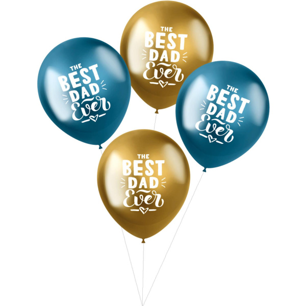 4 X BEST DAD EVER GOLD & TEALE BALLOONS - 33CM