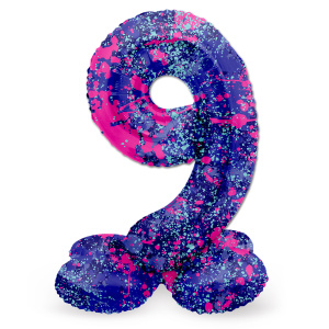 NUMBER 9 PAINT SPLASH FOIL BALLOON & BASE - 72CM