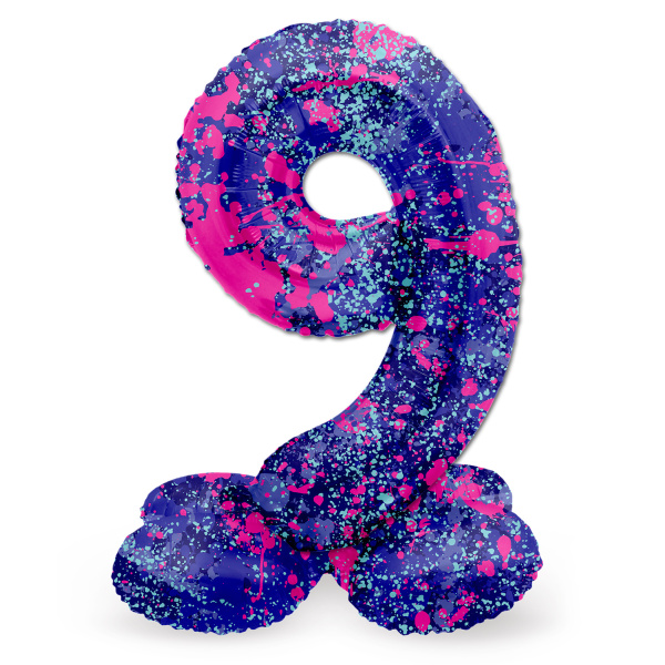 NUMBER 9 PAINT SPLASH FOIL BALLOON & BASE - 72CM