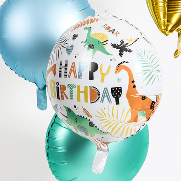 CARTOON DINO ROARS 'HAPPY BIRTHDAY' FOIL BALLOON - 45CM