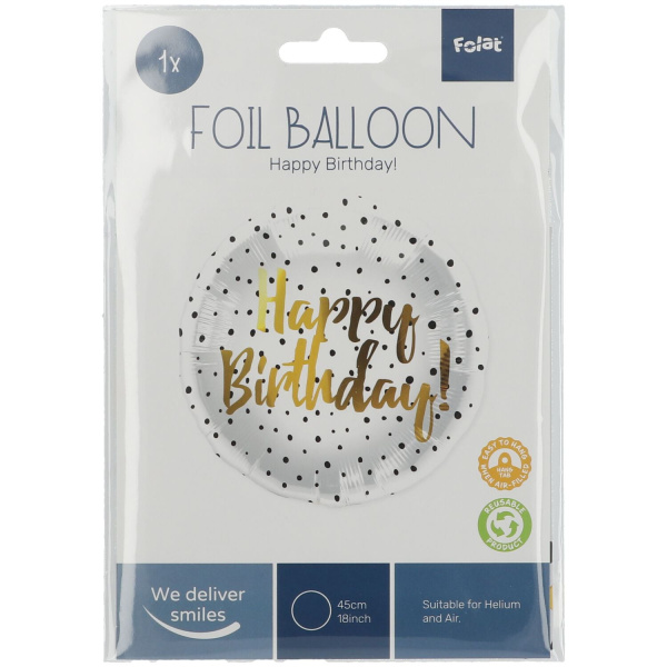 BLACK & GOLD 'HAPPY BIRTHDAY' FOIL BALLOON - 45CM