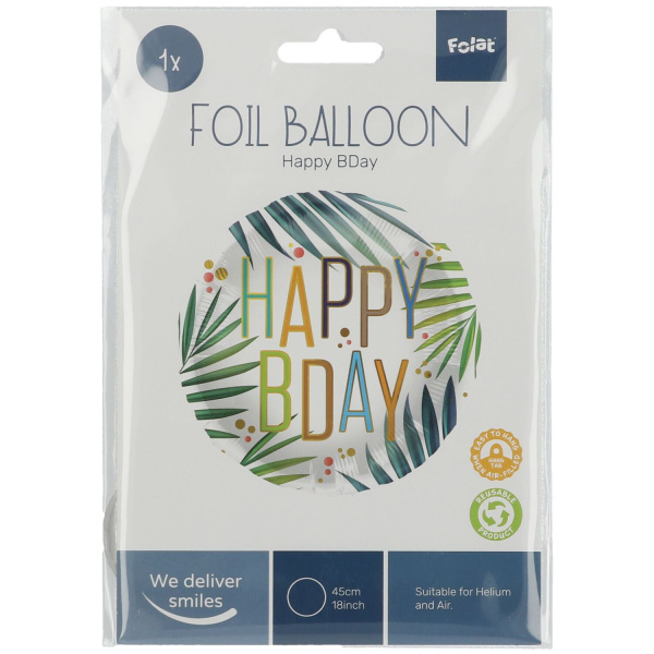 PALM LEAVES 'HAPPY BDAY' BIRTHDAY FOIL BALLOON - 45CM