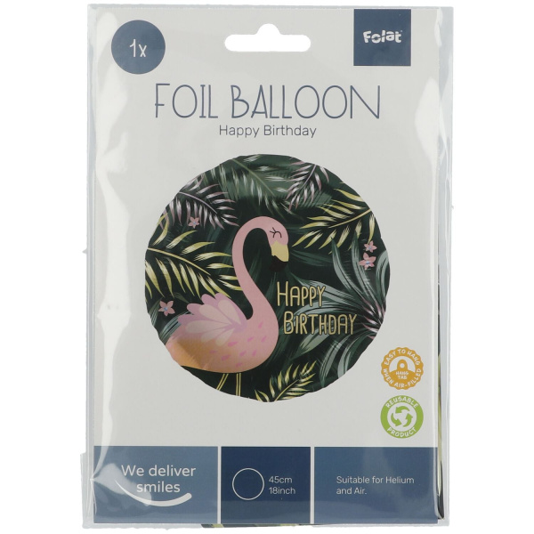 TROPICAL FLAMINGO 'HAPPY BIRTHDAY' FOIL BALLOON - 45CM