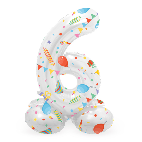 NUMBER 6 PARTY TIME FOIL BALLOON & BASE - 72CM