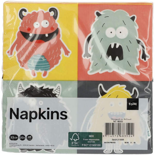 20 X CARTOON MONSTER BASH PAPER PARTY NAPKINS - 33CM