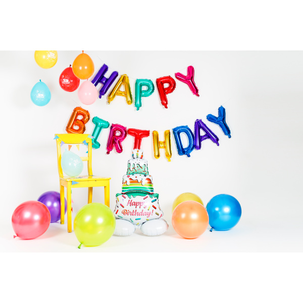 'HAPPY BIRTHDAY' BIRTHDAY CAKE FOIL BALLOON WITH BASE - 72CM