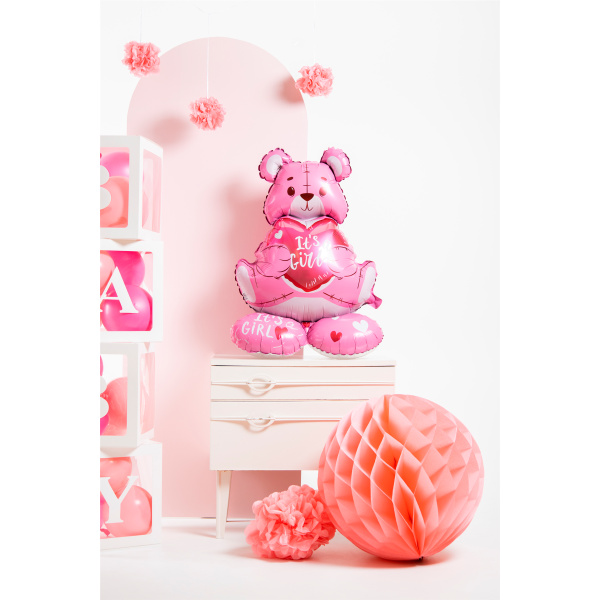 PINK BEAR 'IT'S A GIRL' FOIL BALLOON WITH BASE - 61CM