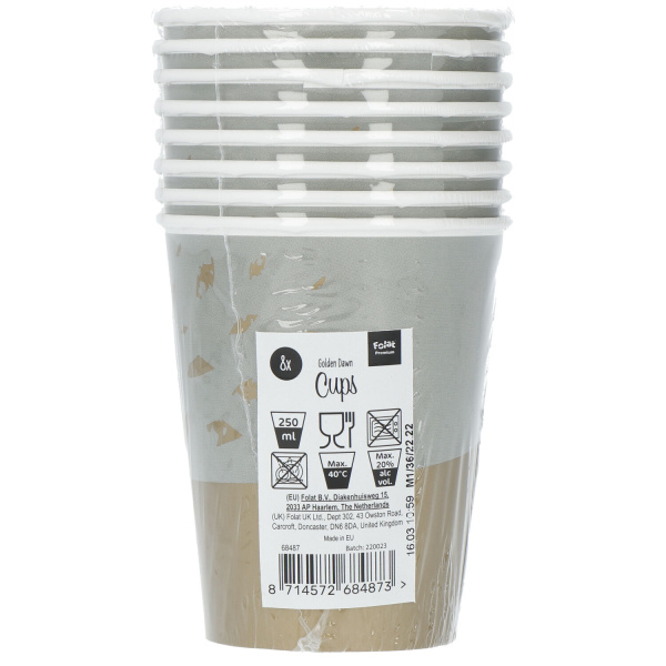 8 X GOLDEN DAWN PAPER PARTY CUPS - 250ML