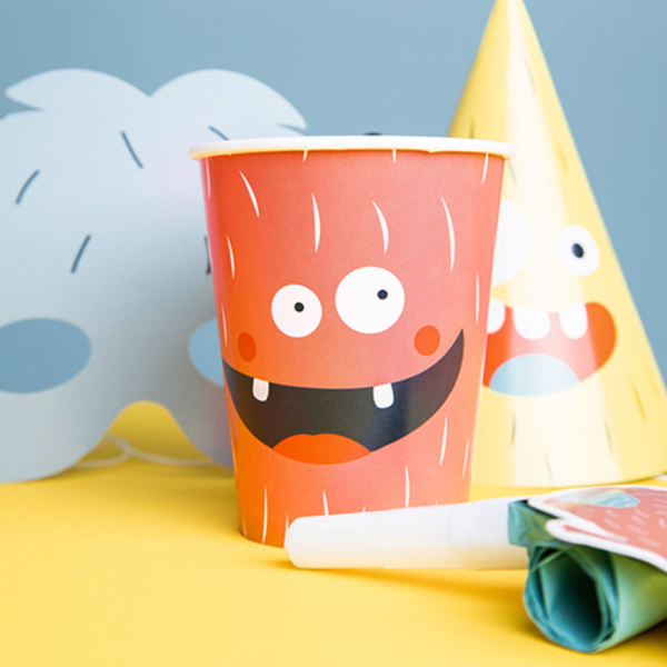 6 X CARTOON MONSTER BASH PAPER PARTY CUPS - 250ML