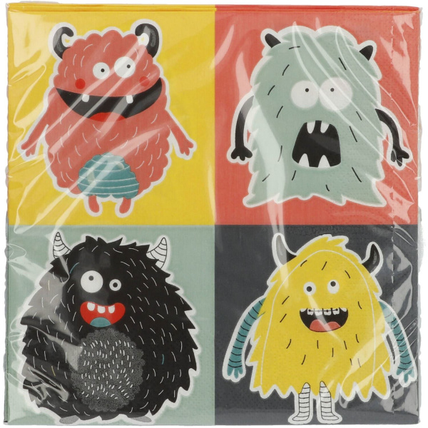 20 X CARTOON MONSTER BASH PAPER PARTY NAPKINS - 33CM