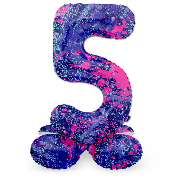 NUMBER 5 PAINT SPLASH FOIL BALLOON & BASE - 72CM