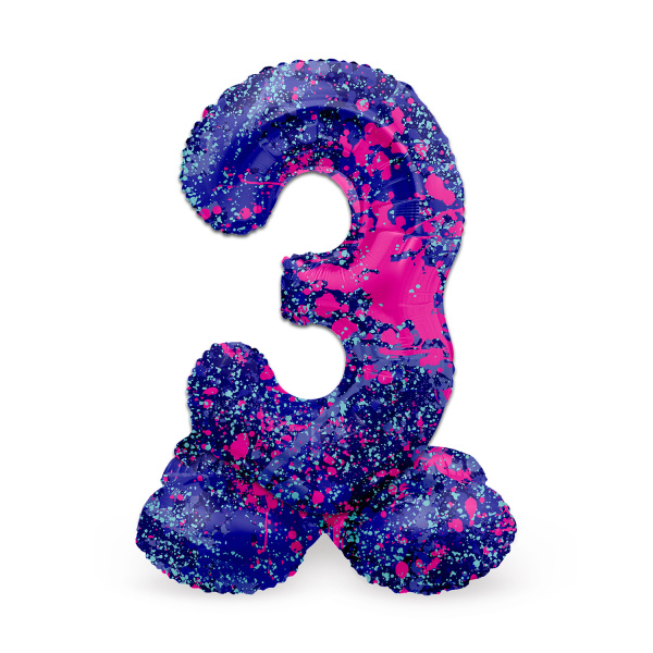 NUMBER 3 PAINT SPLASH FOIL BALLOON & BASE - 72CM