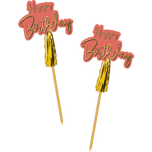 12 X HAPPY BIRTHDAY GOLDEN DUSK PARTY PICKS - 12CM