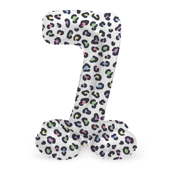 NUMBER 7 BRIGHT LEOPARD FOIL BALLOON & BASE - 72CM