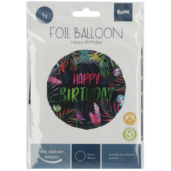 TROPICAL PALM LEAVES 'HAPPY BIRTHDAY' FOIL BALLOON - 45CM