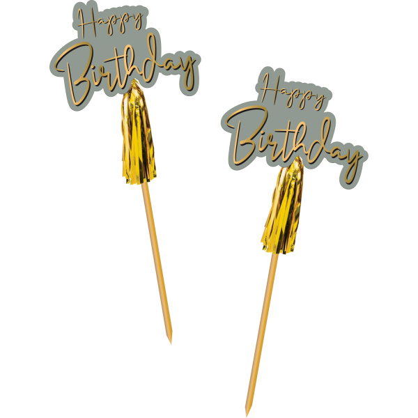 12 X HAPPY BIRTHDAY GOLDEN DAWN PARTY PICKS - 12CM