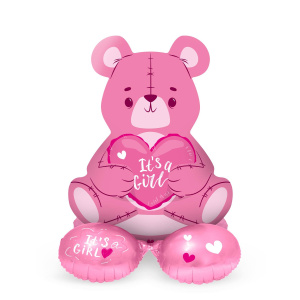 PINK BEAR 'IT'S A GIRL' FOIL BALLOON WITH BASE - 61CM