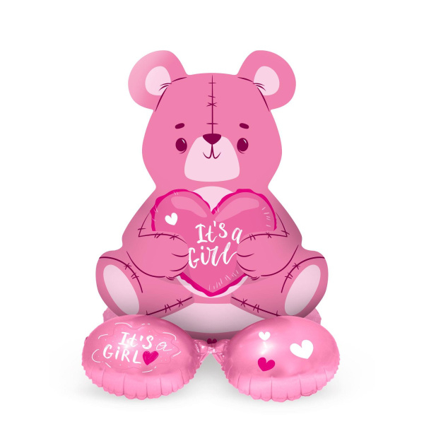 PINK BEAR 'IT'S A GIRL' FOIL BALLOON WITH BASE - 61CM