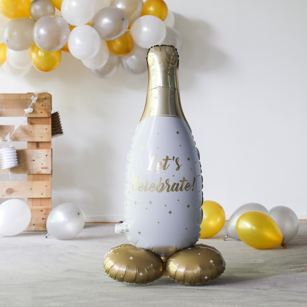 CHAMPAGNE BOTTLE FOIL BALLOON & BASE - 86CM