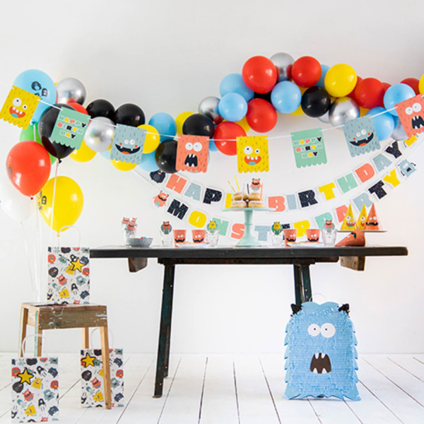 2 X CARTOON MONSTER BASH HAPPY BIRTHDAY LETTER BANNER - 1.5M