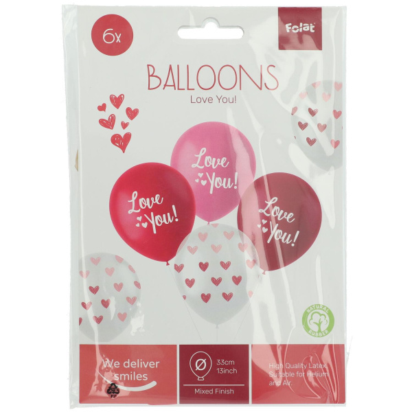 6 X LOVE YOU VALENTINE'S BALLOON SET - 33CM