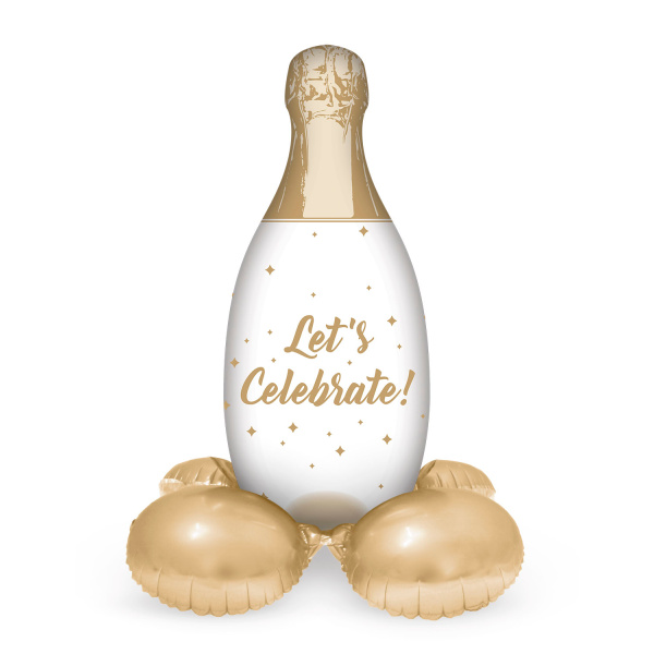 CHAMPAGNE BOTTLE FOIL BALLOON & BASE - 86CM