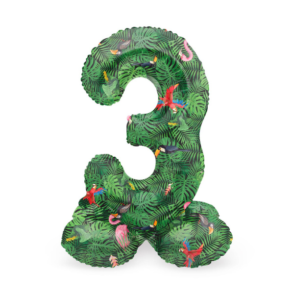 NUMBER 3 JUNGLE VIBE FOIL BALLOON & BASE - 72CM