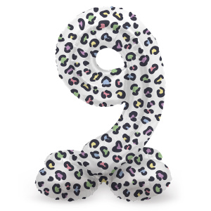 NUMBER 9 BRIGHT LEOPARD FOIL BALLOON & BASE - 72CM